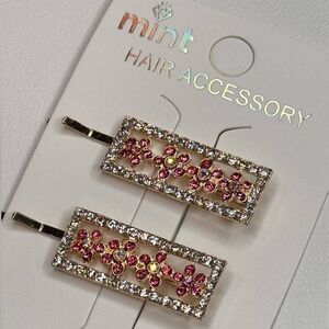 Mint Gold and Pink Rectangle Hair Clips Sparkling Accessories